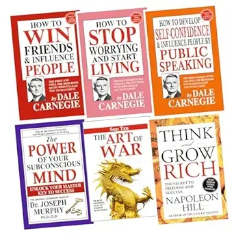 Pack of 6 Self Help Book for Adults | Win Friends Stop Worrying Develop Confidence Subconscious Mind Art of War Think and Grow