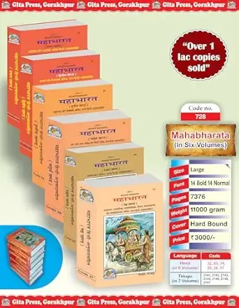 Mahabharata Complete Set (6 Volumes in Hindi) | Gita Press, Gorakhpur | महाभारत सम्पूर्ण सेट (६ भाग) | Hindi |Size: Large (ग्रन्थाकार) |Code: 728