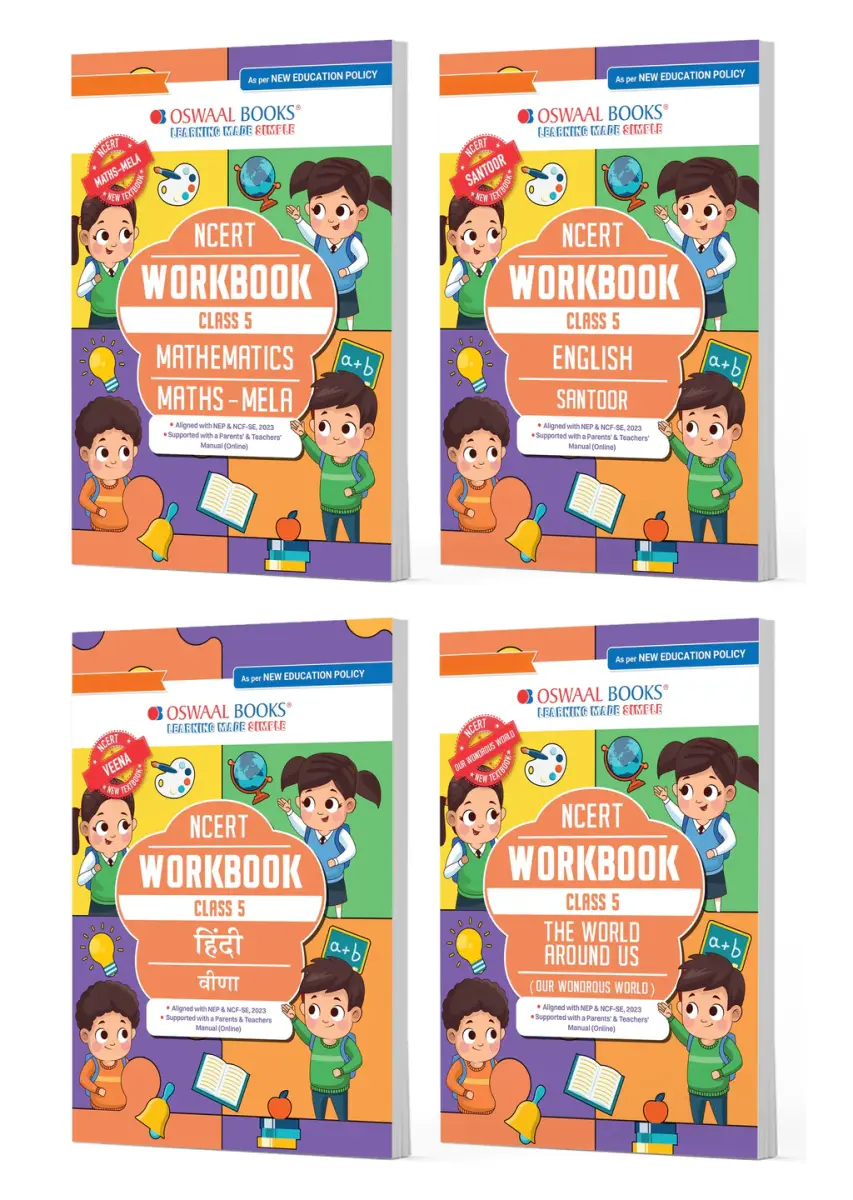 NCERT & CBSE Workbook Class 5 Mathematics (Maths Mela), English (Santoor), Hindi (Veena) & Environmental Studies