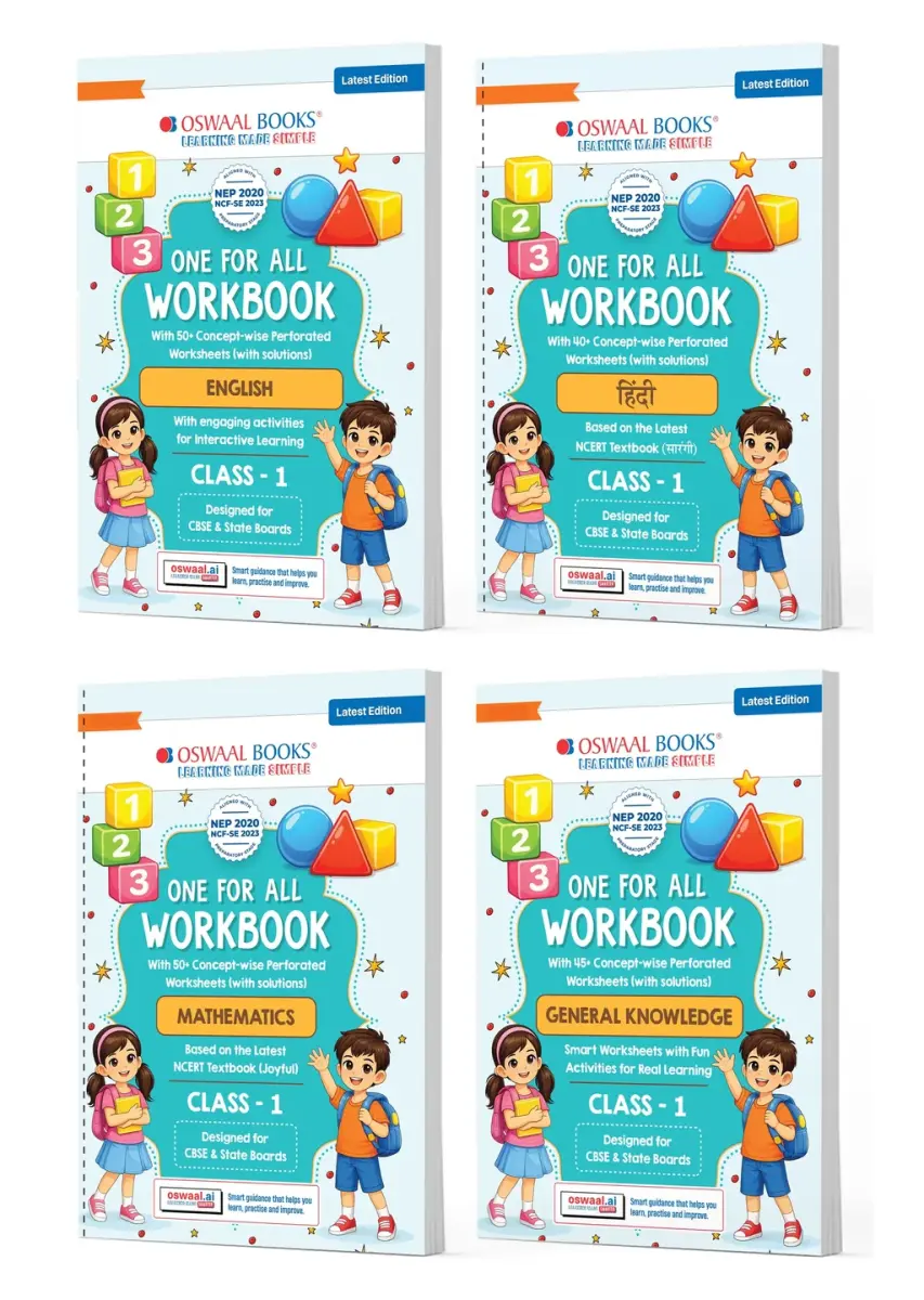 One for All Workbook Class 1 English, Hindi, Maths & GK (Set of 4 Books) | 50+ Concept-wise Perforated Worksheet