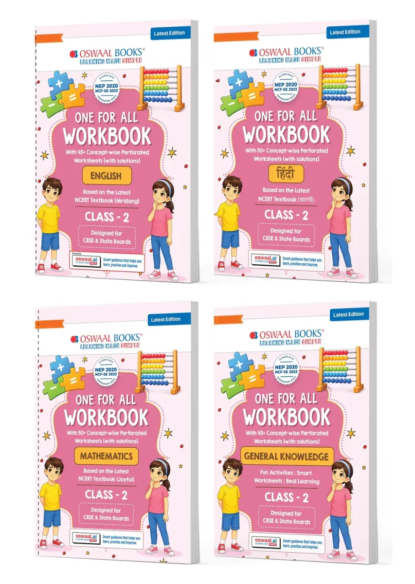 One for All Workbook Class 2 English, Hindi, Maths & GK (Set of 4 Books) | 50+ Concept-wise Perforated Worksheet