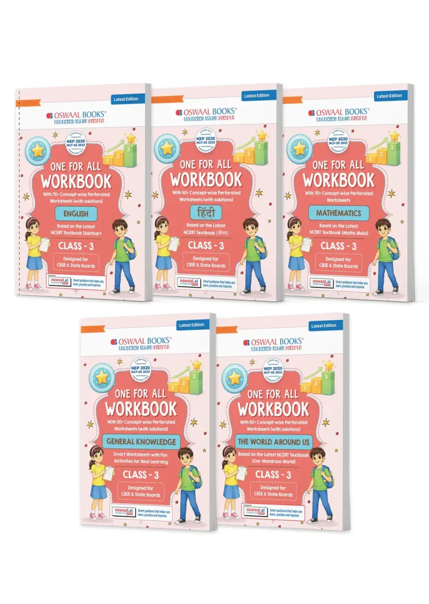 One for All Workbook Class 3 English, Hindi, Maths, GK & EVS (Set of 5 Books)
