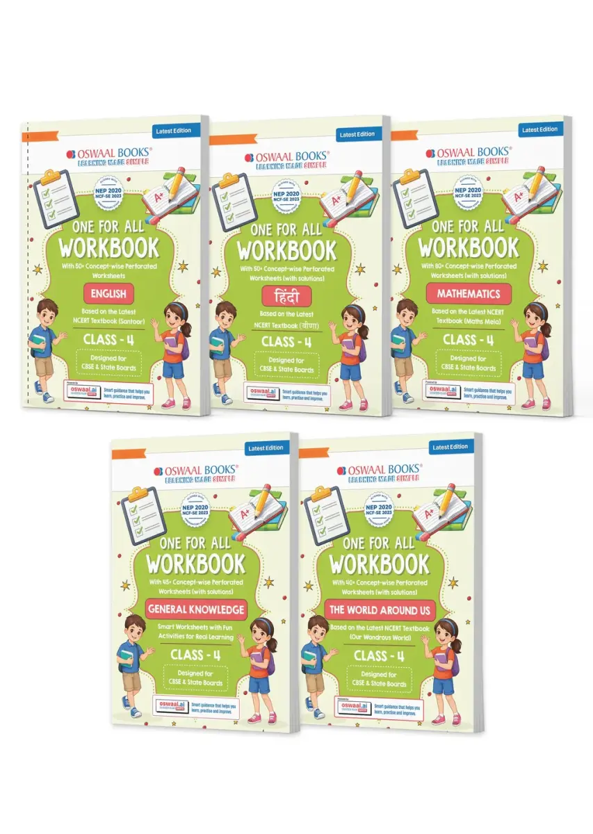 One for All Workbook Class 4 English, Hindi, Maths, GK & EVS (Set of 5 Books) | 50+ Con