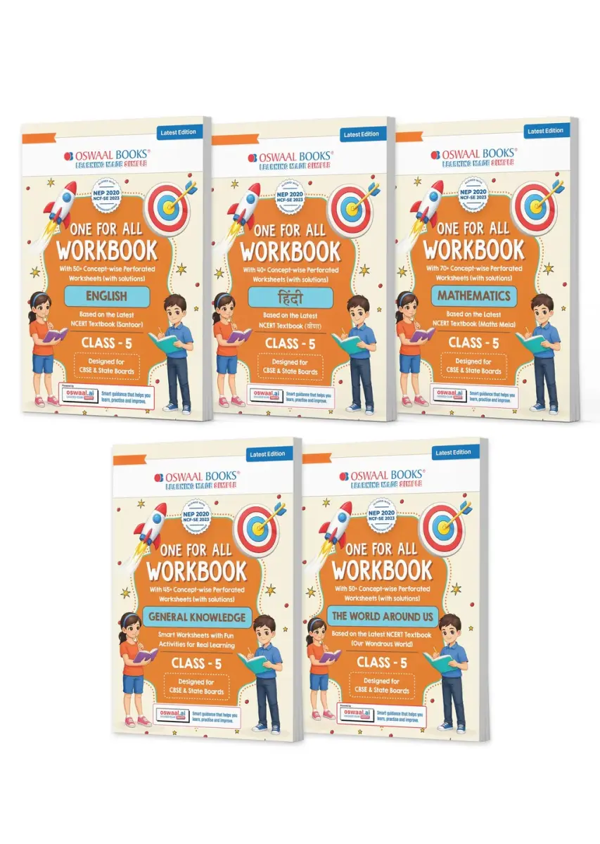 One for All Workbook Class 5 English, Hindi, Maths, GK & EVS (Set of 5 Books) | 50+ Concept-wise Perforated Worksheet