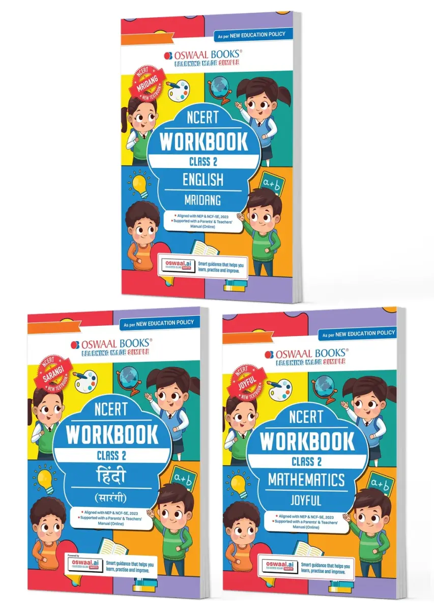 NCERT Workbook Class 2 Hindi Saarangi, English Mridang and Mathematics Joyful (Set of 3 Books) (For Latest Exam)