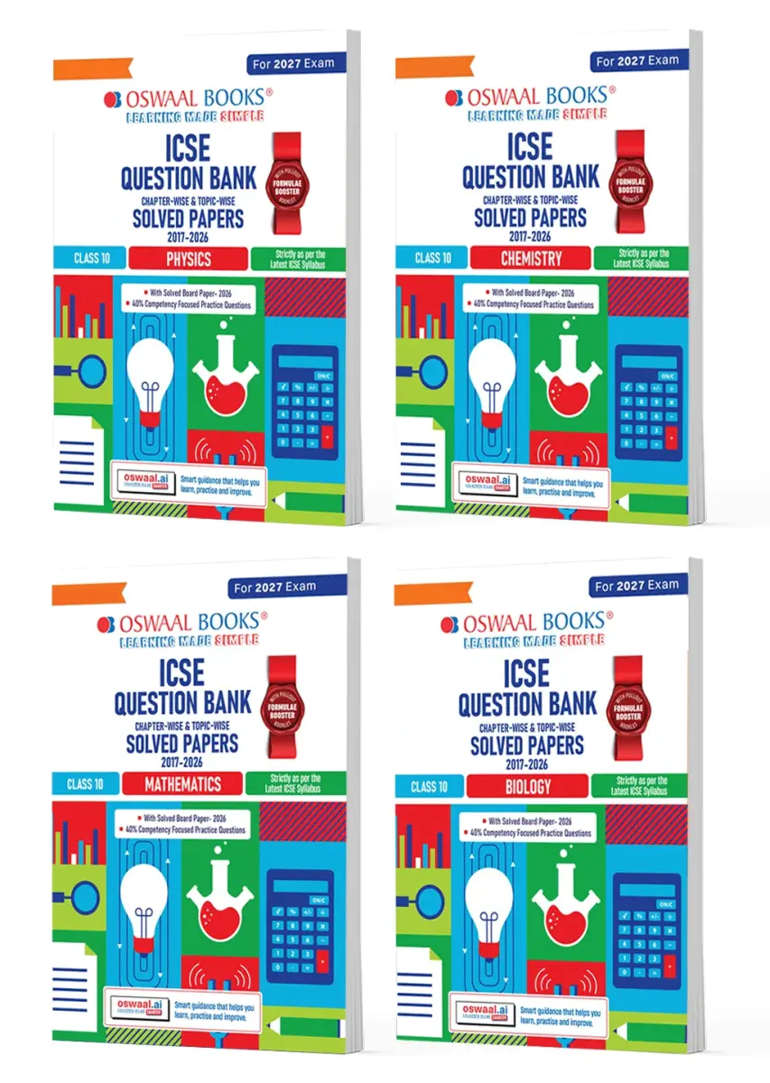 ICSE Question Bank Class 10 Physics, Chemistry, Maths& Biology (Set of 4 Books) For 2027 Board Exam |