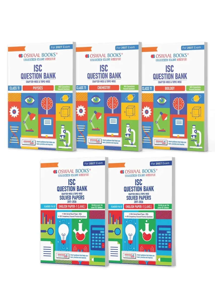 Class 11 ISC Physics, Chemistry, Biology, English Paper-1 & 2 Question Bank (Set of 5 Books)