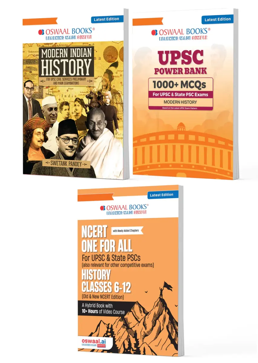 UPSC History Exam Pack 2026 (Set of 3 Books) | Modern Indian History + Power Bank 1000+ MCQs + NCERT One For All