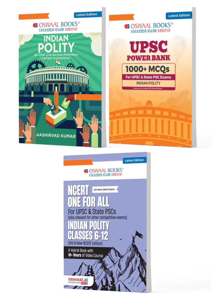 UPSC Indian Polity Exam Pack 2026 (Set of 3 Books) | Indian Polity Guide + Power Bank 1000+ MCQs + NCERT One For All