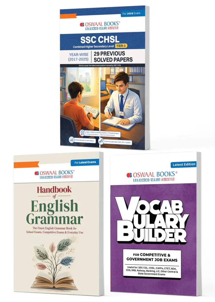SSC CHSL Tier-1 Set of 3 English Medium | 29 PYQ Solved Papers + English Grammar Handbook + Vocabulary Builder