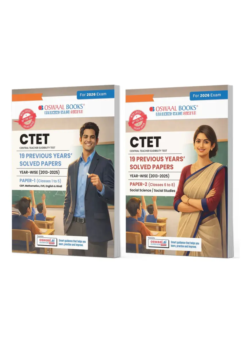 Oswaal CTET 19 Previous Years Solved Papers 2013-2025 | Paper 1(Classes 1-5) & Paper 2(Classes 6-8) | English Medium