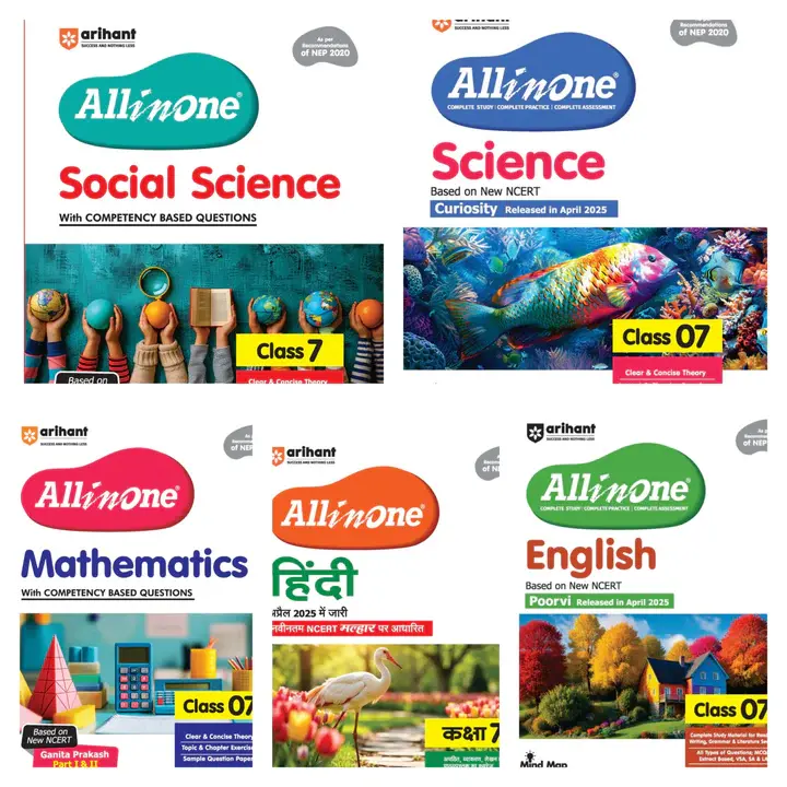 Arihant - CBSE All in One for Class 7- NCERT - Science + Social Science + Maths + English + Hindi - Set of 5 Books - with Mind Map & CBT in Each Chapter - For 2027 Exams