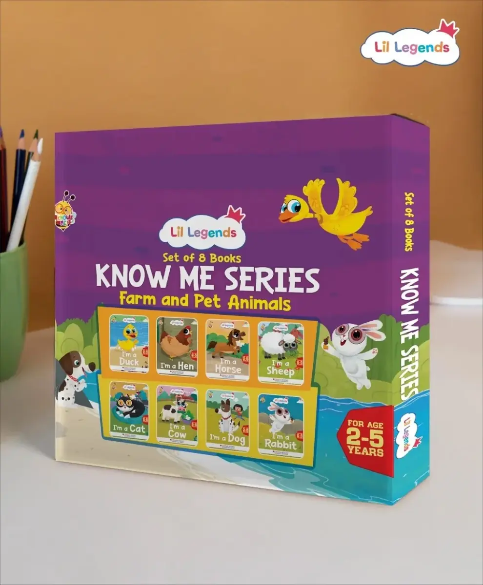 Lil Legend Set of 8 Books, Know Me Series Farm and Pet Animals | Gift Box Set for Kids | Sheep, Horse, Hen, Duck, Rabbit, Dog, Cow, Cat