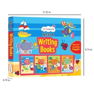 Lil Legends Set of 4 Writing Books Box Set | India's First Pre-Writing Program | Patterns, Numbers and Uppercase Tracing