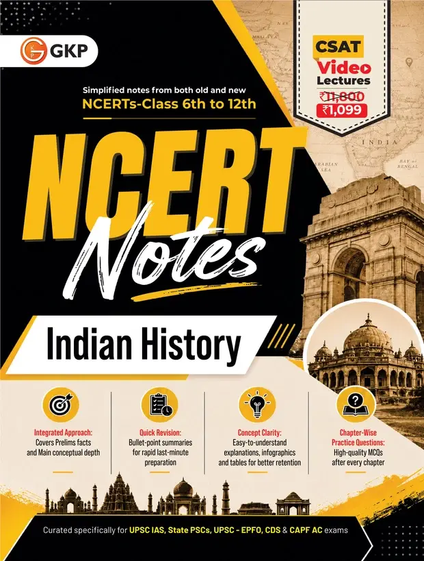 UPSC : NCERT Summary Notes (Class 6 to 12) - Indian History | UPSC General Studies (GS) Paper Prep Book with Images & Infographics