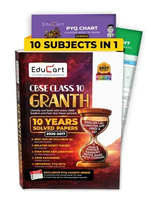 Educart Granth CBSE Class 10 Previous 10 Year Solved Papers 2027 - with PYQ Charts